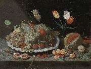 Jan Van Kessel Still life with grapes and other fruit on a platter oil on canvas